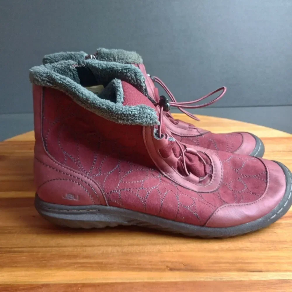 Jambu Jbu Tandee Boots Maroon Sz 8.5 Side‎ Zip Drawstring Jersey Lined Outdoor